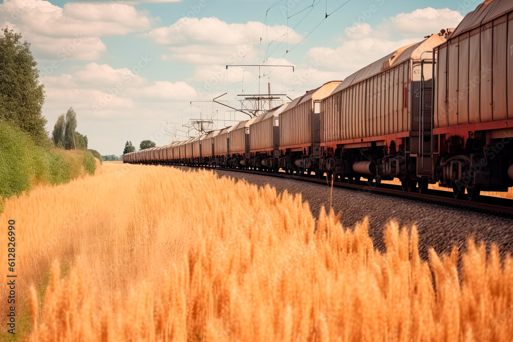 Fototapeta premium Hopper grain wagon close up, grain deal, generative ai
