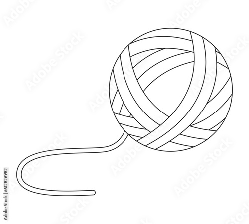Woolen ball with thread flat monochrome isolated vector object. Ball of yarn. Handicraft. Editable black and white line art drawing. Simple outline spot illustration for web graphic design