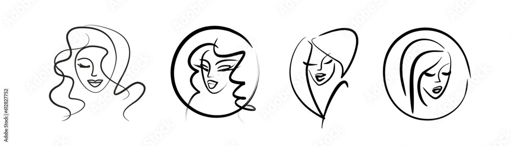 girl face logo drawn with a brush. beauty salon icons set girl face logo drawn with a brush. beauty salon icons set