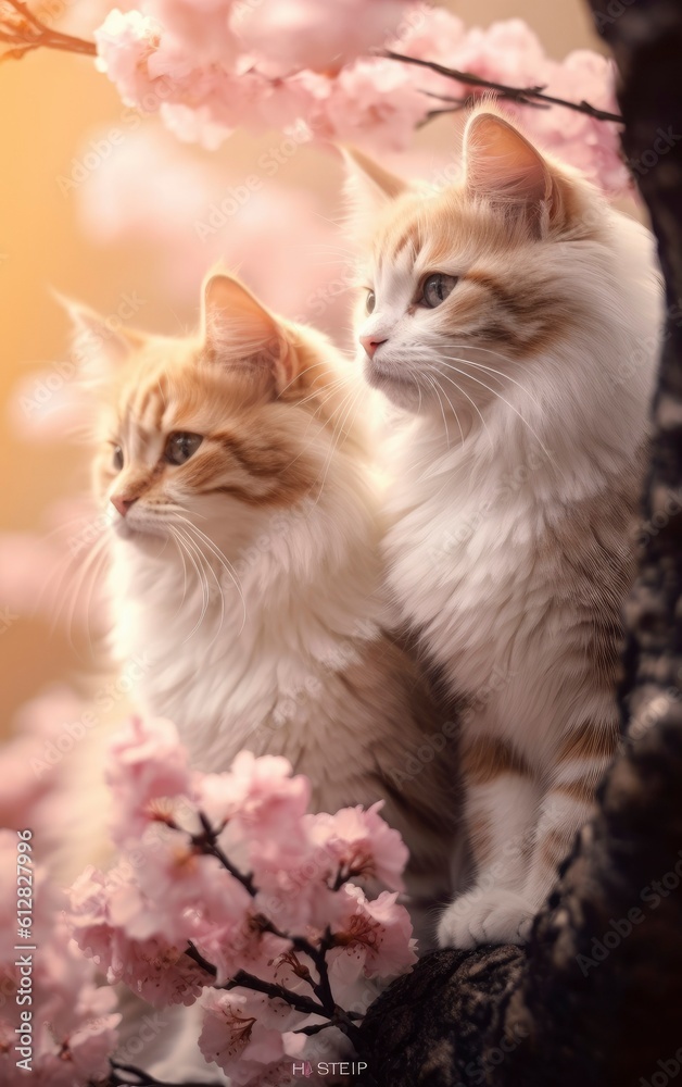 beautiful kittens on a white blossom tree beautiful kittens on a white blossom tree