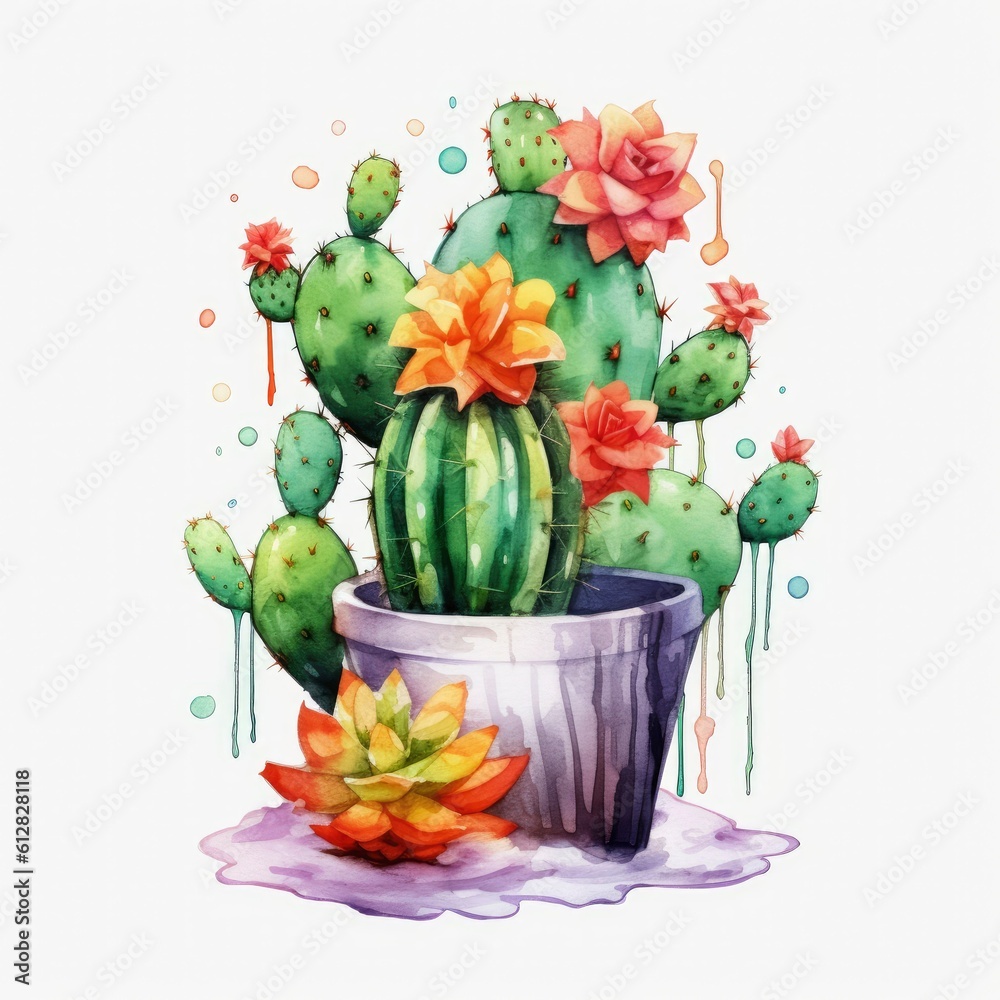 watercolor cactus. Raster illustration. illustration for greeting cards, invitations, and other printing projects. on white background.High resolution