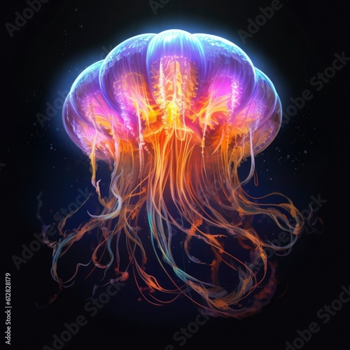 Jellyfish in black sea illustration digital painting © Ziyasier