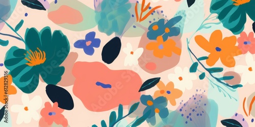 Bright hand drawn simple abstract floral print. Cute collage pattern. Fashionable template for design, Generative AI