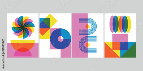 Risograph style geometric retro sixties wall art posters