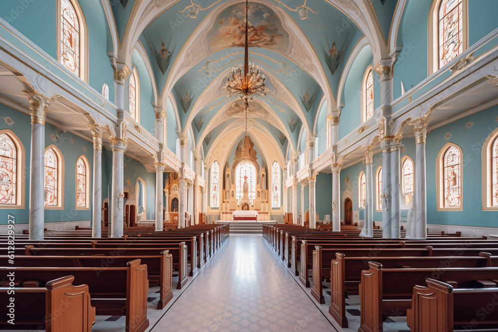 Interior of a modern church with no people.Image ai generate Image ai generate
