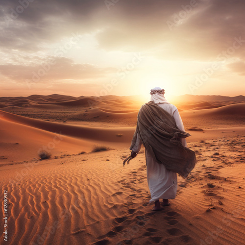 Arab man in the desert. Generative AI.