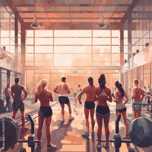 People in a gym doing sports. Generative AI.