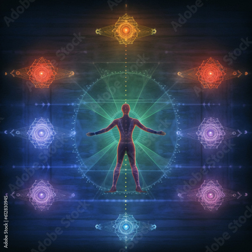 Background with the concept of chakras and cosmic energies. Generative AI.