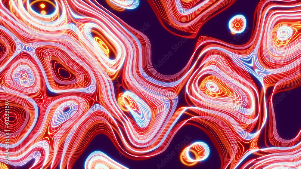 Abstract psychedelic background, curved multi-colored lines, neon glow. Abstract psychedelic background, curved multi-colored lines, neon glow.
