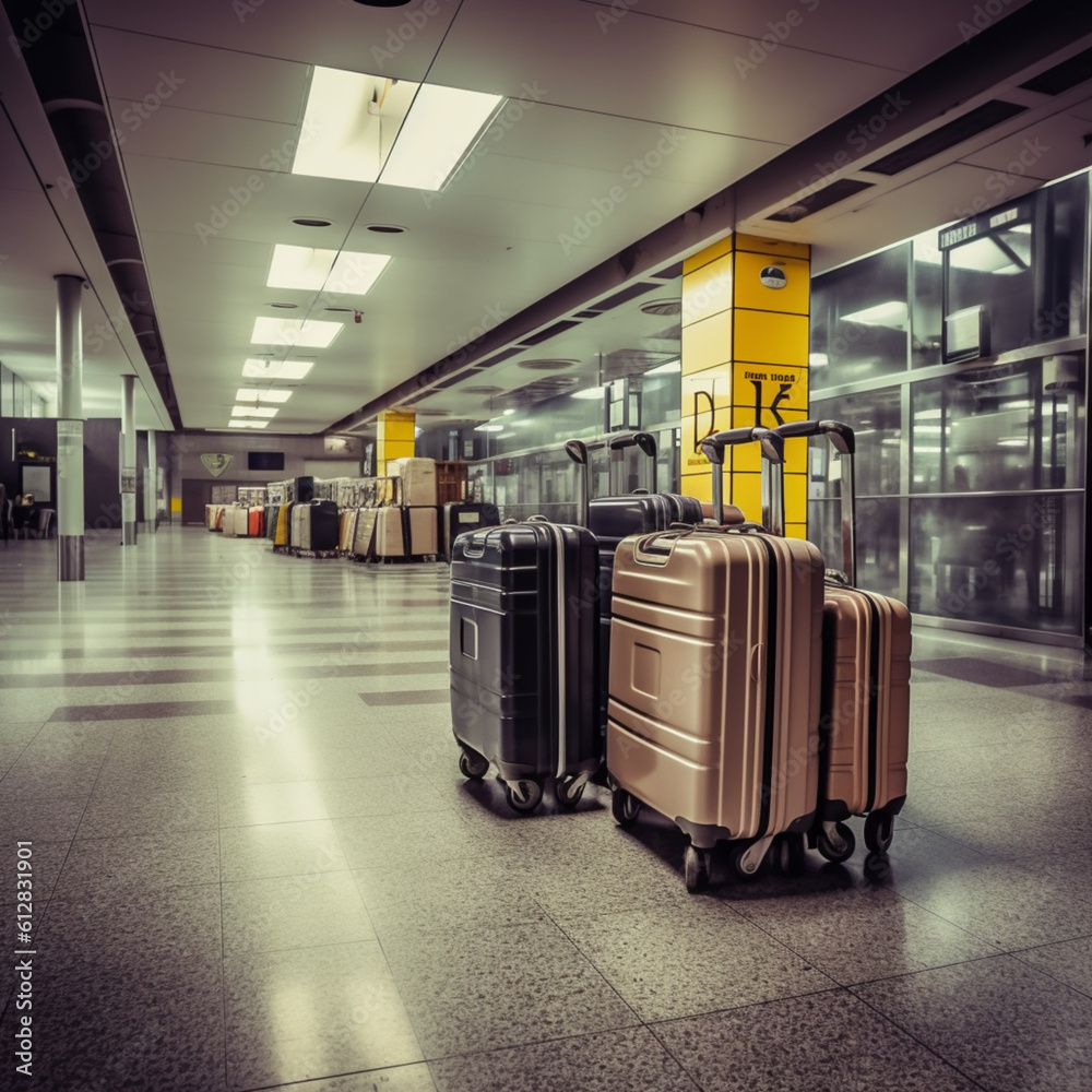 Suitcases at the airport. Generative AI.