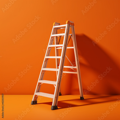 Step ladder on an orange background. Generative AI.