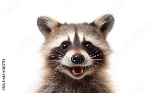 Cheerful raccoon on a white background. Generative AI.