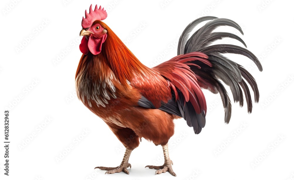Fototapeta premium Rooster on a white background. Generative AI.