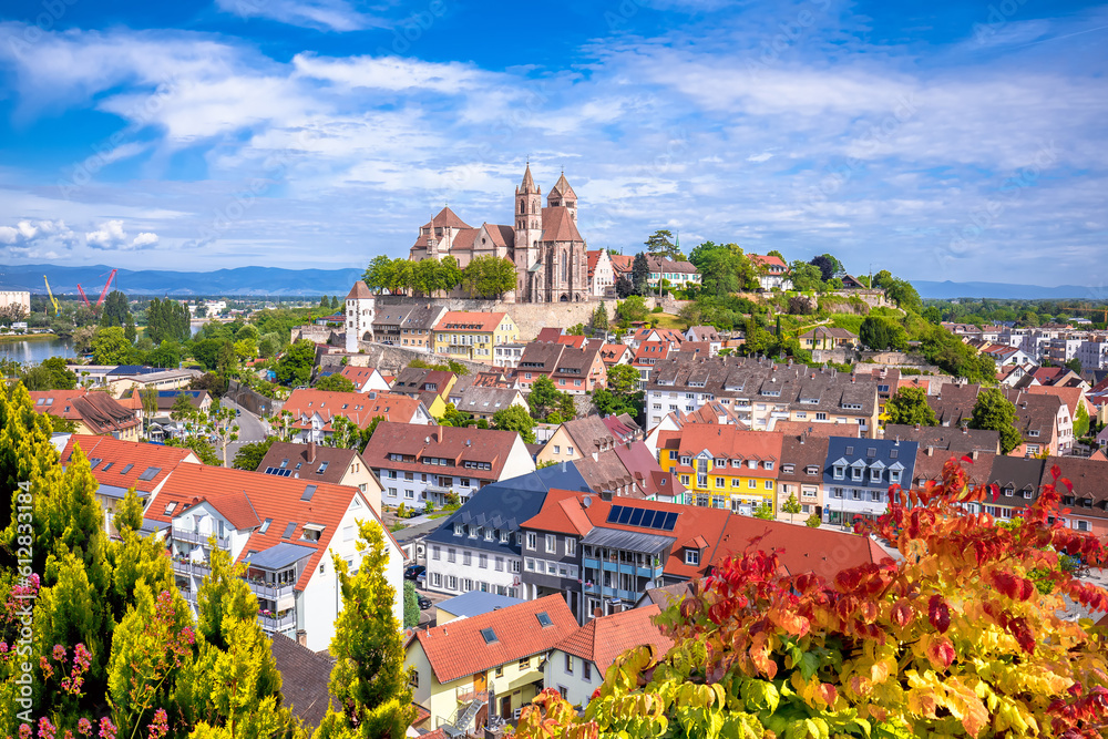Historic town of Breisach cathedral and rooftops view