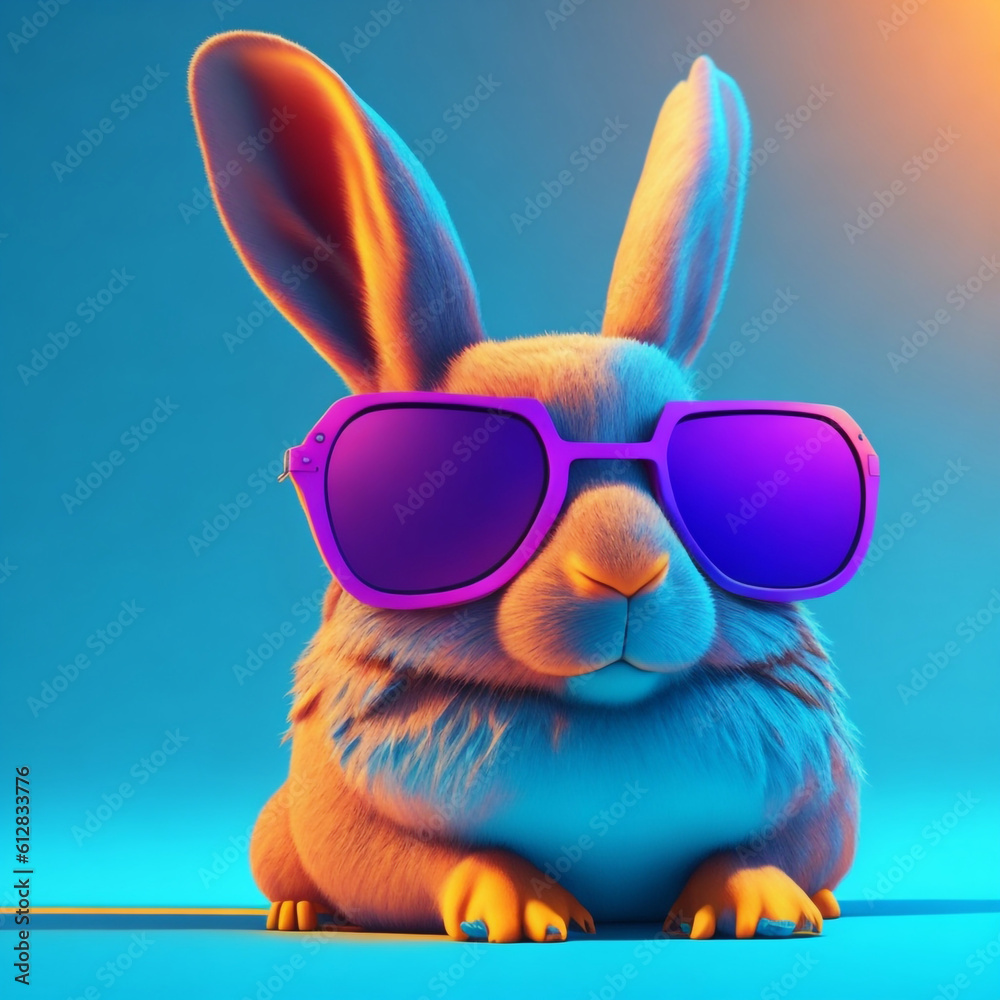 Funny Rabbit Use sunglasses. Ai Generative 