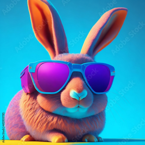 Funny Rabbit Use sunglasses. Ai Generative 