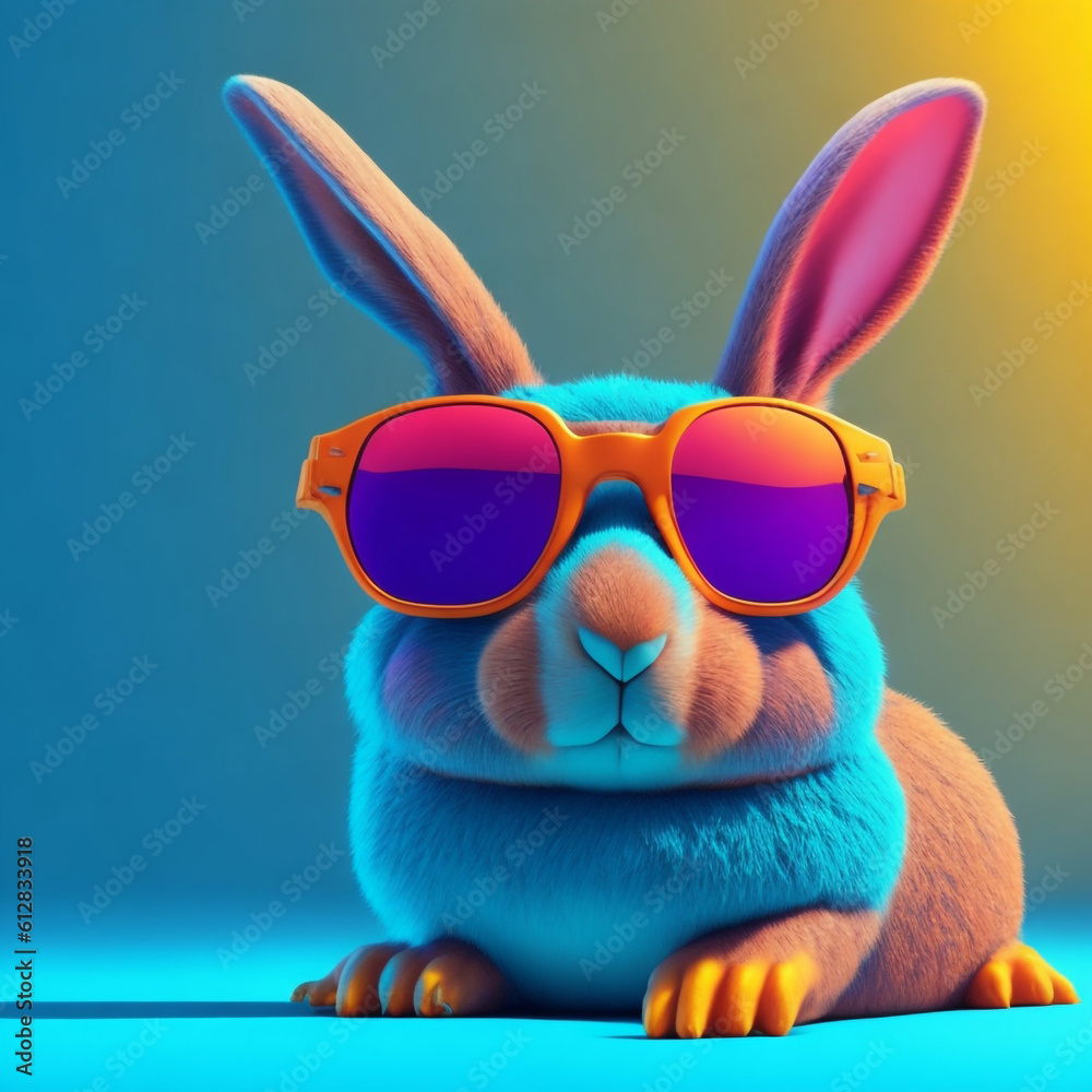 Funny Rabbit Use sunglasses. Ai Generative 