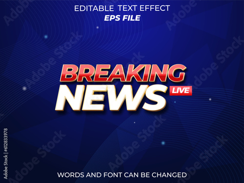 breaking news text effect, font editable, typography, 3d text. vector template