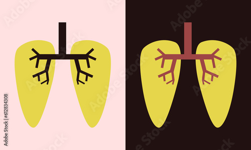 minimal cartoon drawing of human lungs on light and dark background