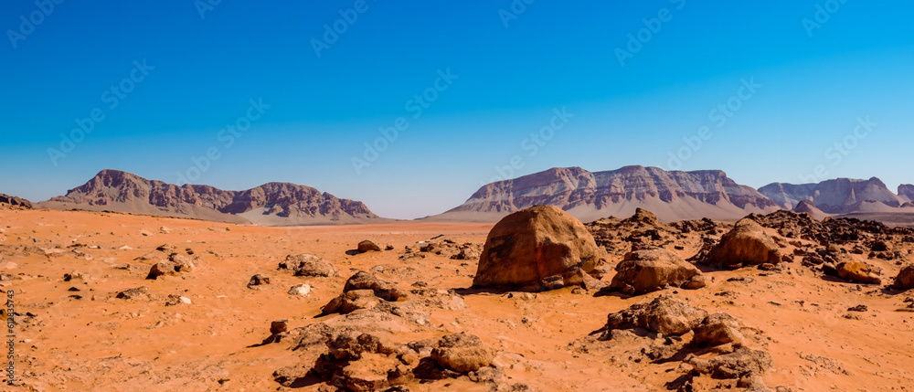Simulate Mars surface, dry desert ground and sky. Generative AI illustration. Simulate Mars surface, dry desert ground and sky. Generative AI illustration.