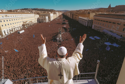Photo Photo of pope with his back turned to the camera greeting people Image ai genera