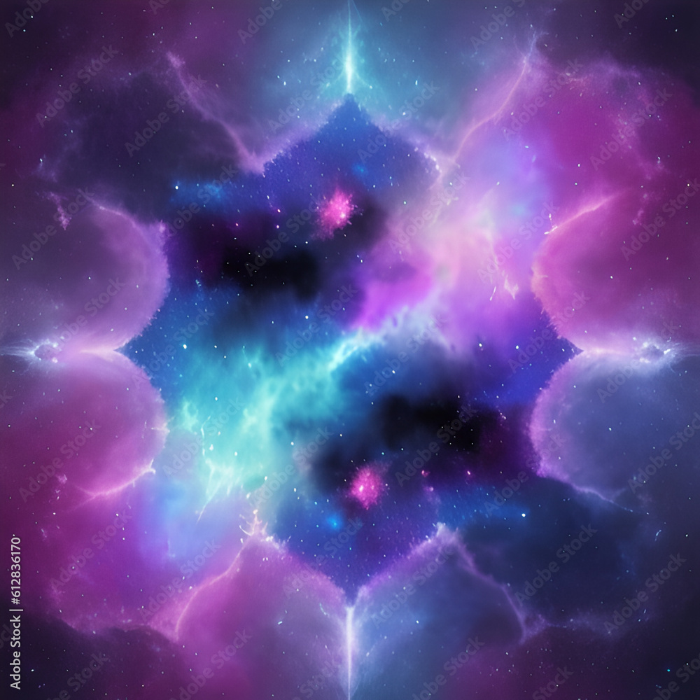 Fototapeta premium Abstract space illustration, stars and clouds in vibrant purple and blue colors, Generative AI