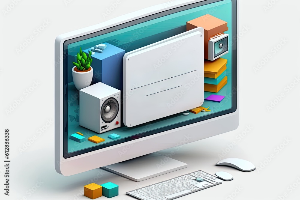 Computer with home appliances and accessories on the screen Computer with home appliances and accessories on the screen