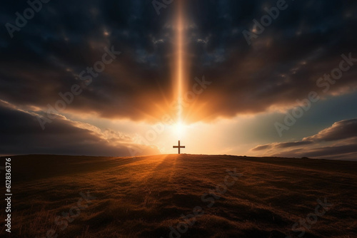 Fototapeta A captivating scene of a cross radiating luminous light against a celestial sky