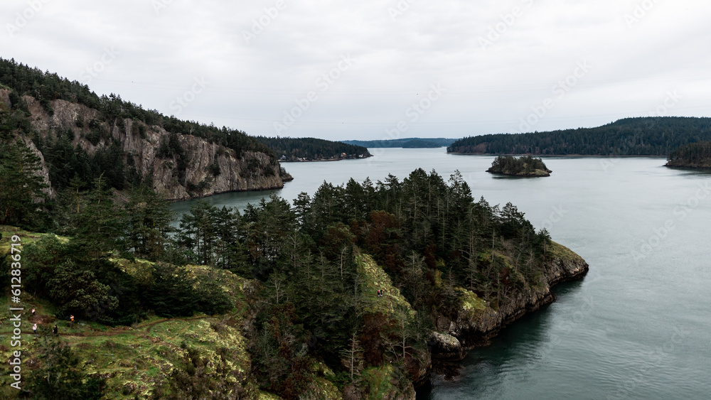 View of water and Island at Deception Pass in Washington state View of water and Island at Deception Pass in Washington state