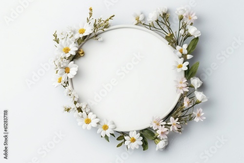 Empty frame with flowers on white background for wedding and valentine's day Generative AI © LayerAce.com