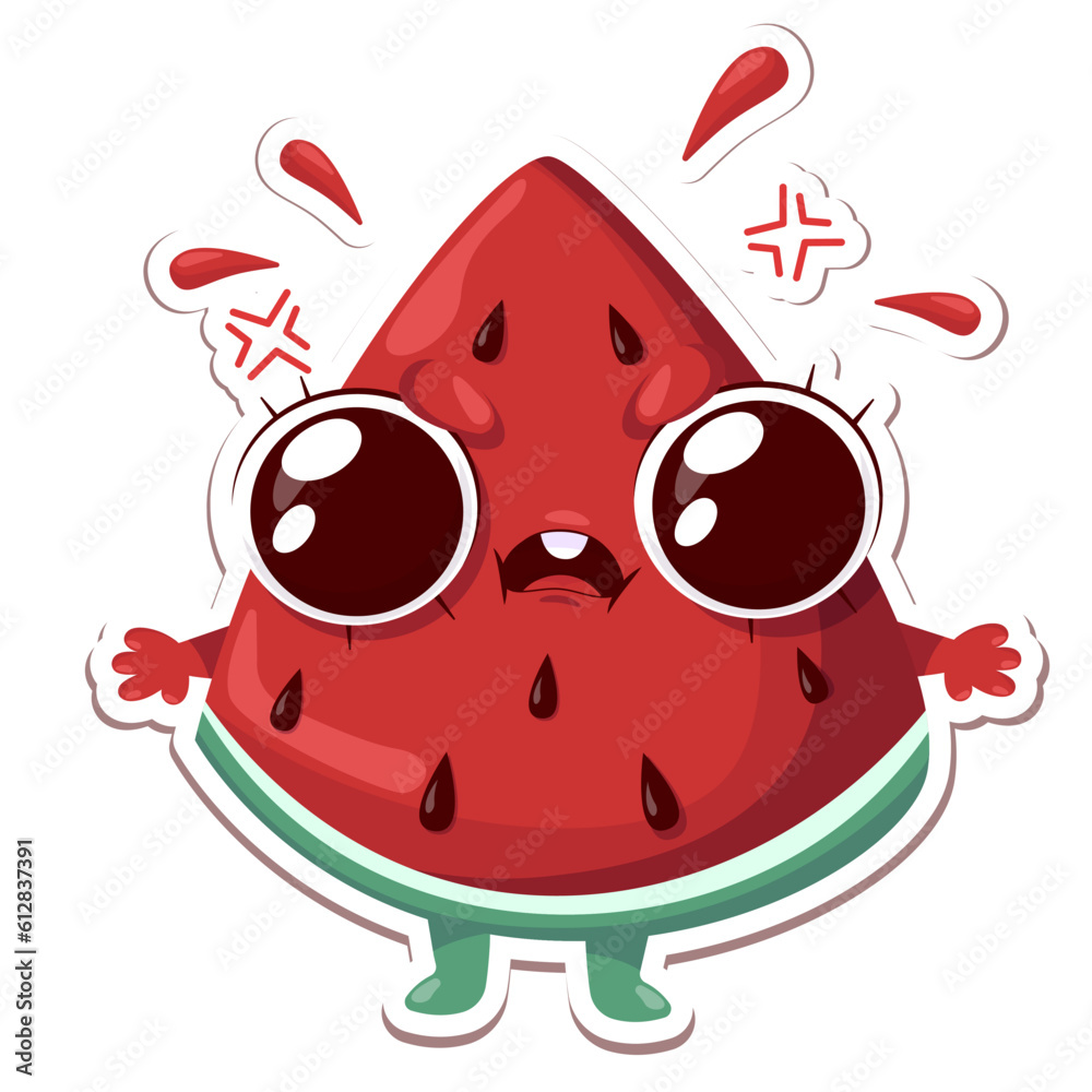 Obraz premium Vector illustration of watermelon character sticker with cute expression, cool, funny, watermelon isolated, cartoon
