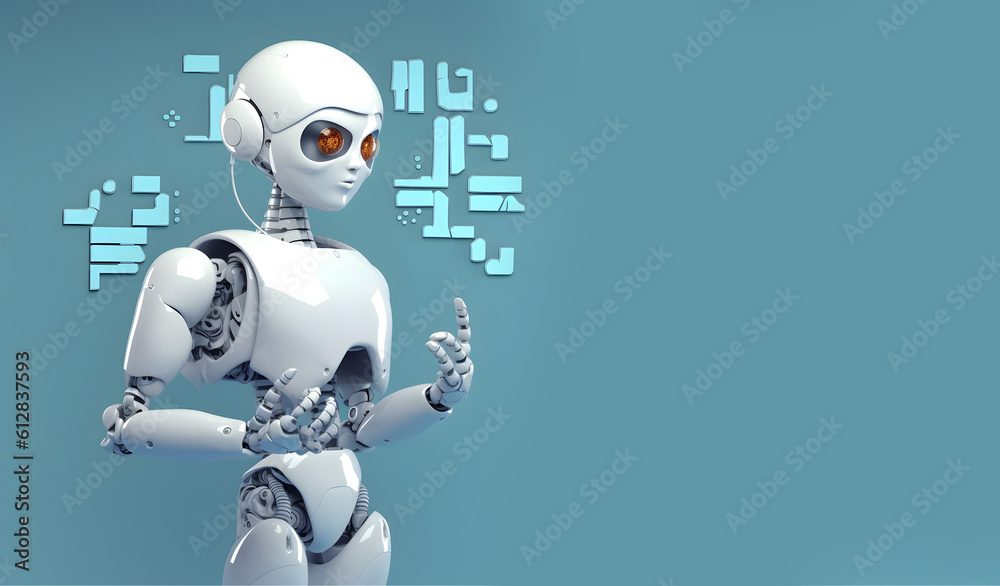 Fototapeta premium Robot with data information. Concept of chatbot or ai assistant. AI generated