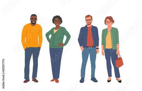 Different women and men. Vector flat style illustration