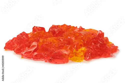 Sweet fruit jelly dessert isolated on a white background.