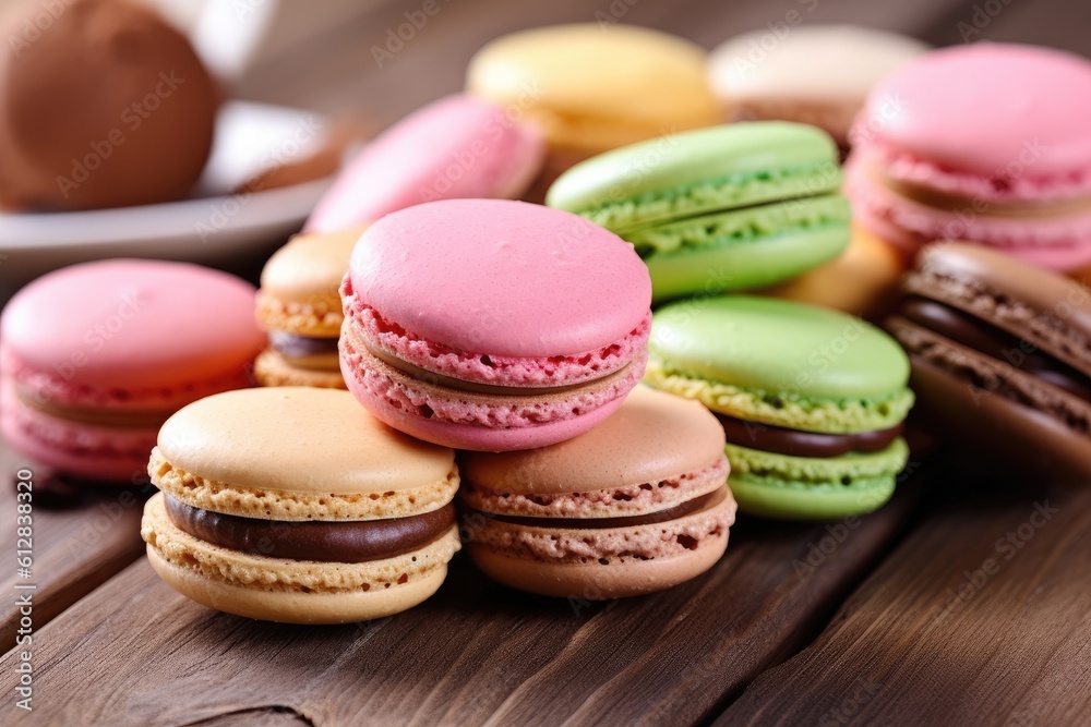 Delicious fresh macaroons with filling. Generated AI Delicious fresh macaroons with filling. Generated AI
