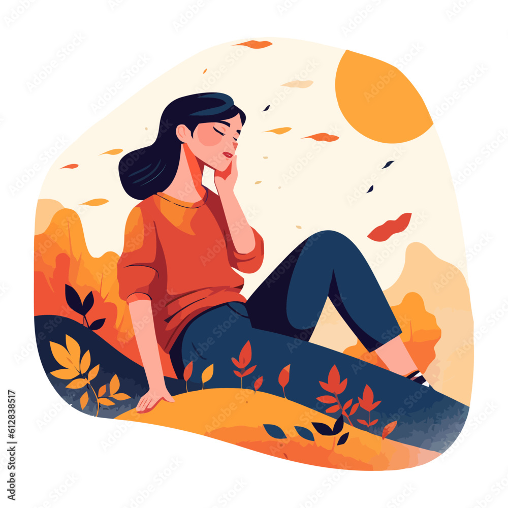 Smiling young adult sitting in autumn nature