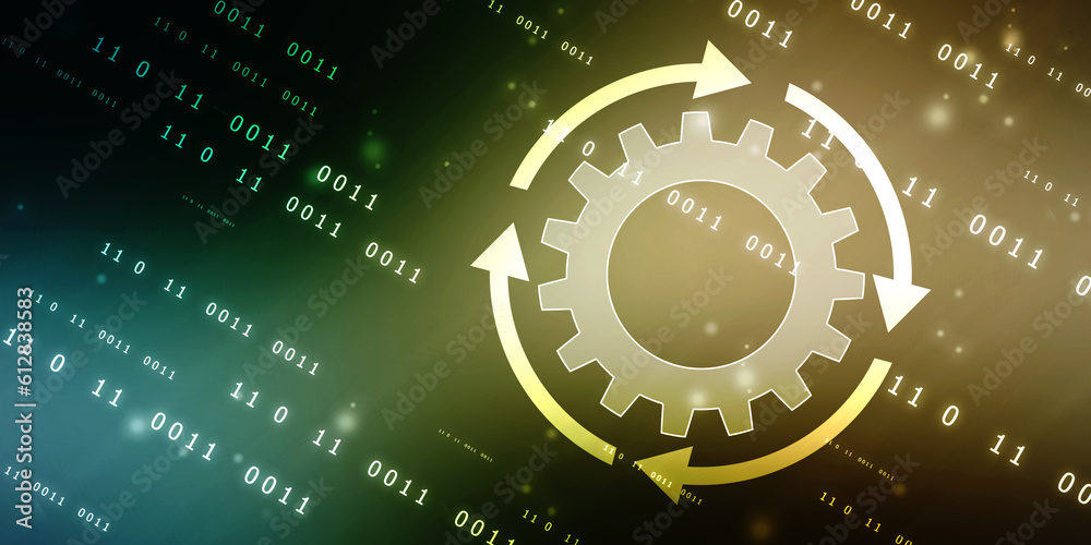 Obraz premium Update icon with binary codes on technology abstract background, Update System Upgrade Software version technology concept