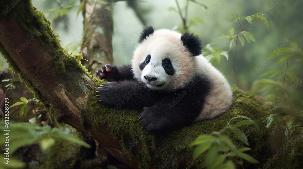 Cute panda in the jungle. Ai generative. Cute panda in the jungle. Ai generative.