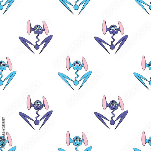 Seamless pattern with funny Aliens in doodle flat style. Humanoids, visitors, Martians. Vector cute background, texture on theme of space, UFO, fantastic, kids design
