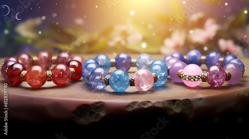 crystal beads bracelets gems stones manifesting energy. Generative AI