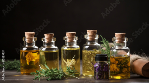 Essential Oil Bottles - Herbs - AI Generated Art