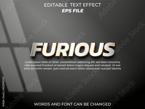 furious text effect, font editable, typography, 3d text. vector template
