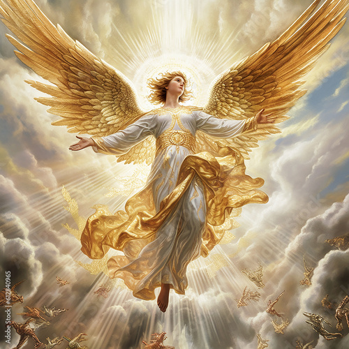 Fotobehang Graphic and biblical representation of the Archangel Michael