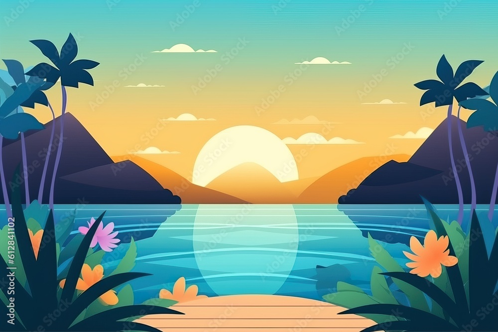 vector summer landscape background for zoom. Generative AI