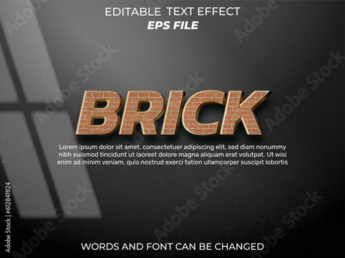 brick text effect, font editable, typography, 3d text. vector template