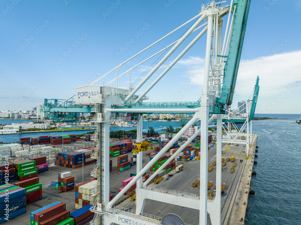 Aerial photo Port of Miami loading cranes closeup