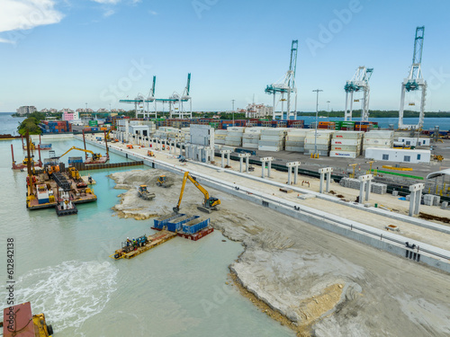 Aerial photo Port of Miami construction growing expansion dredging inlet depth photo