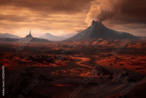 Concept art illustration of Mordor land, Generative AI