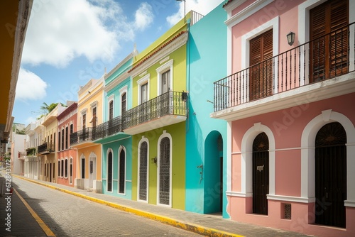 Colorful houses in old San Juan, Puerto Rico, Generative AI photo
