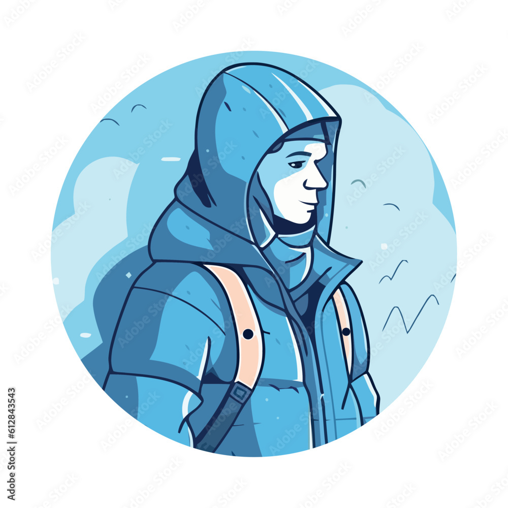 One person walking with backpack in winter One person walking with backpack in winter